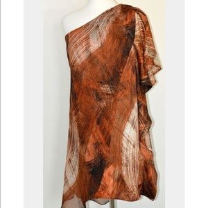 MM Couture Brown Multi-color One shoulder Dress
